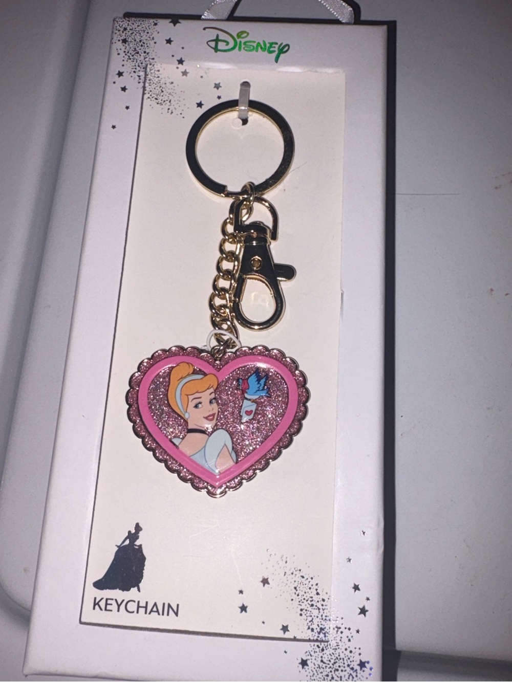 Disney Cinderella Heart Keychain Purse Charm NWT Pink Glitter